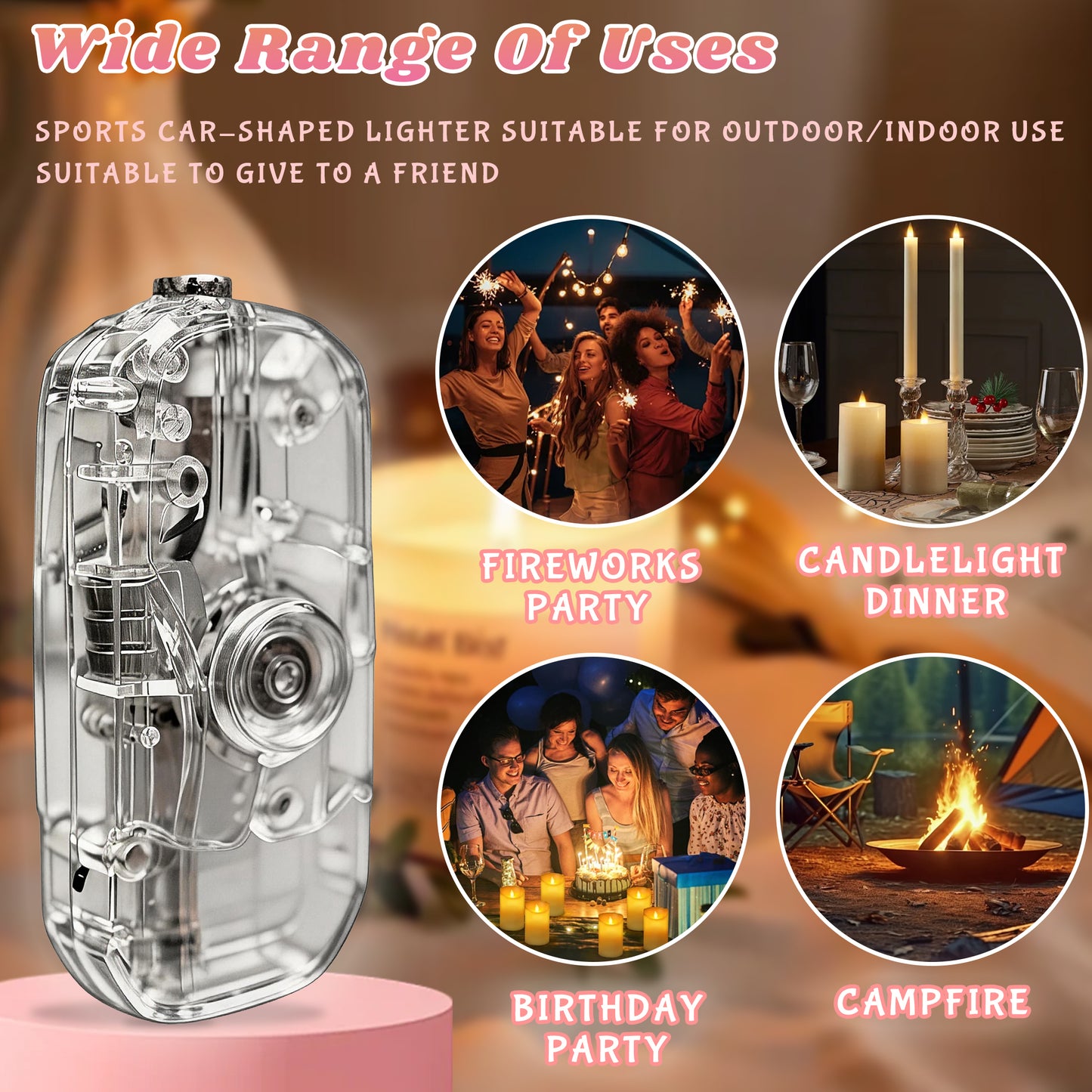 Cute Transparent Creative Sports Car Styling Windproof Lighter+Rotating Relax Toy 2-in-1,DIY stickers Available(Need to be inflated)