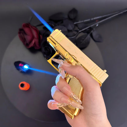 Glock Style Windproof Lighter-Adjustable,Refillable-Practical Gift For Father,Boyfriends,Men(Requires Inflation)