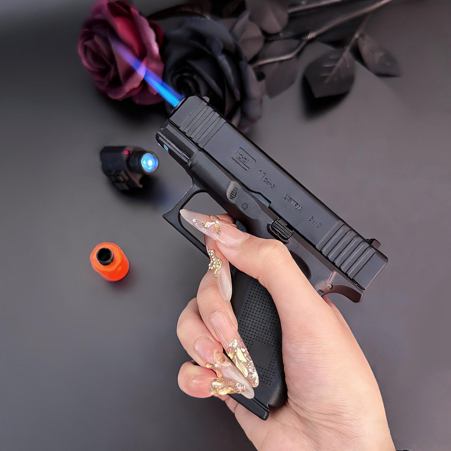 Glock Style Windproof Lighter-Adjustable,Refillable-Practical Gift For Father,Boyfriends,Men(Requires Inflation)