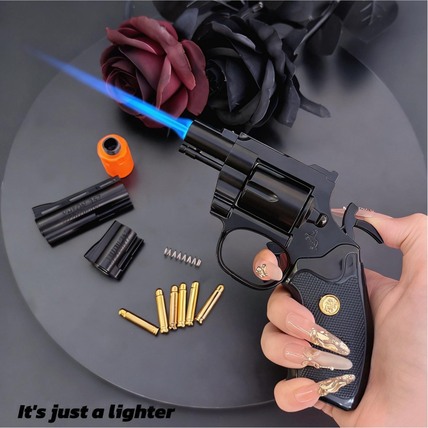Revolver Metal Windproof Lighter - Rich Gold, Silver, Black-Refillable, Adjustable Flame(Requires Inflation)