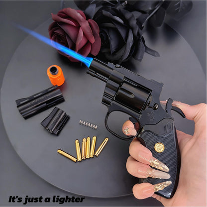 Revolver Metal Windproof Lighter - Rich Gold, Silver, Black-Refillable, Adjustable Flame(Requires Inflation)