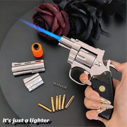 Revolver Metal Windproof Lighter - Rich Gold, Silver, Black-Refillable, Adjustable Flame(Requires Inflation)