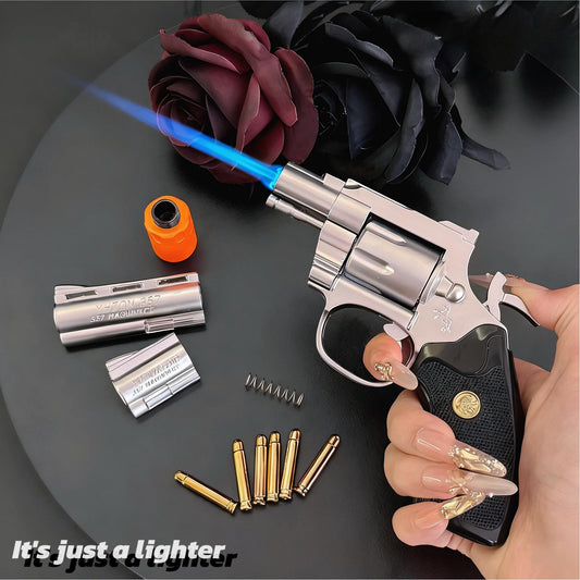 Revolver Metal Windproof Lighter - Rich Gold, Silver, Black-Refillable, Adjustable Flame(Requires Inflation)