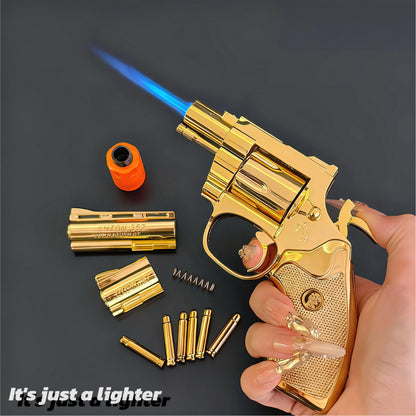 Revolver Metal Windproof Lighter - Rich Gold, Silver, Black-Refillable, Adjustable Flame(Requires Inflation)