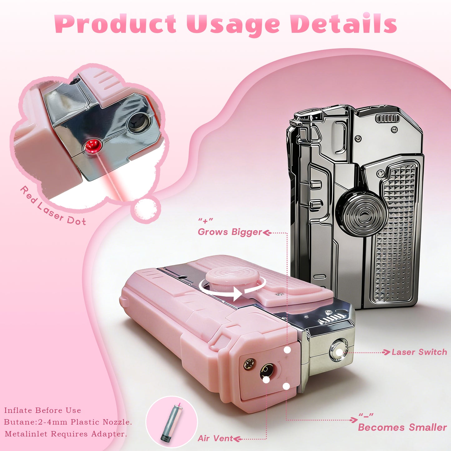 Fashion Fidget Spinner Windproof Lighter, Hidden Laser for Pet Play, DIY Kawaii Stickers, Gift Box for Her(Need to be inflated)