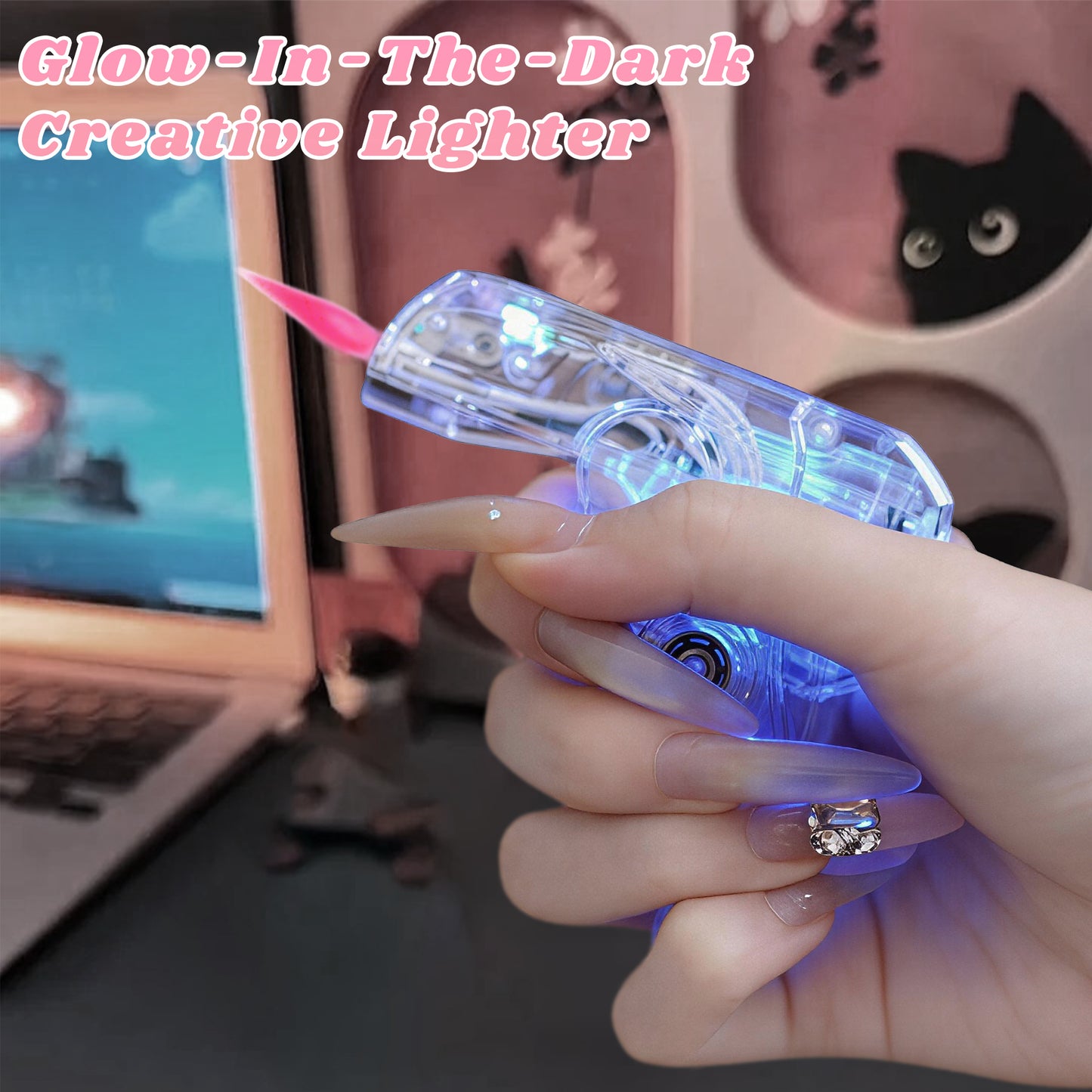 Cute Transparent Creative Sports Car Styling Windproof Lighter+Rotating Relax Toy 2-in-1,DIY stickers Available(Need to be inflated)