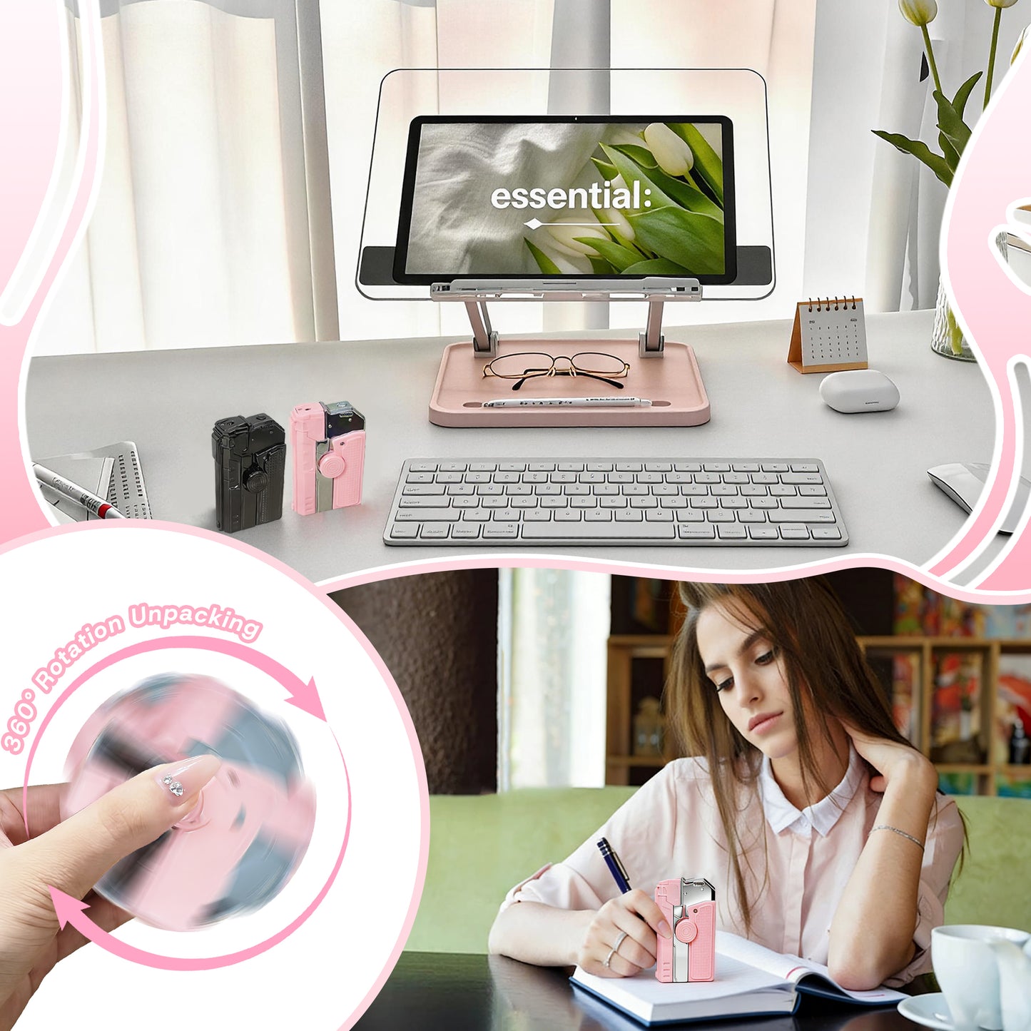 Fashion Fidget Spinner Windproof Lighter, Hidden Laser for Pet Play, DIY Kawaii Stickers, Gift Box for Her(Need to be inflated)