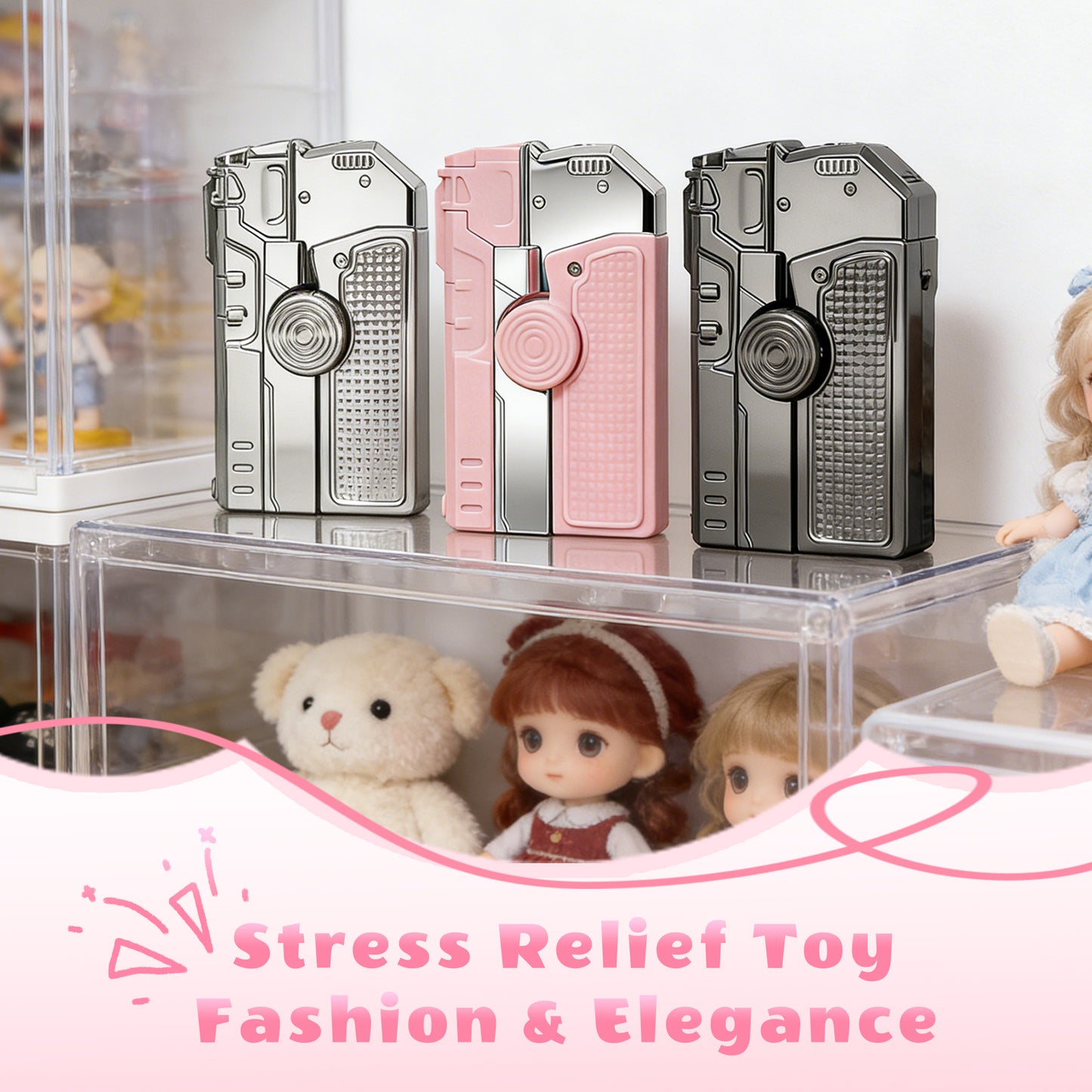 Fashion Fidget Spinner Windproof Lighter, Hidden Laser for Pet Play, DIY Kawaii Stickers, Gift Box for Her(Need to be inflated)