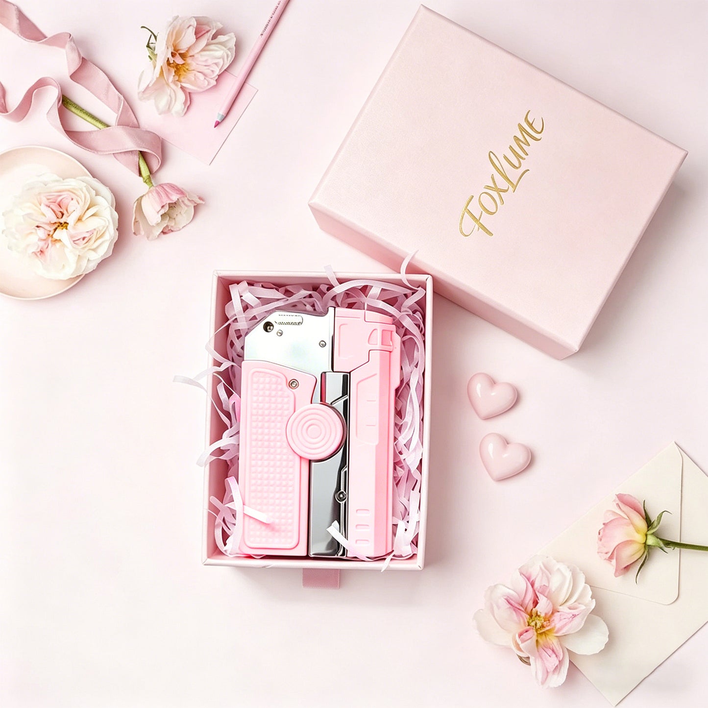 Fashion Fidget Spinner Windproof Lighter, Hidden Laser for Pet Play, DIY Kawaii Stickers, Gift Box for Her(Need to be inflated)