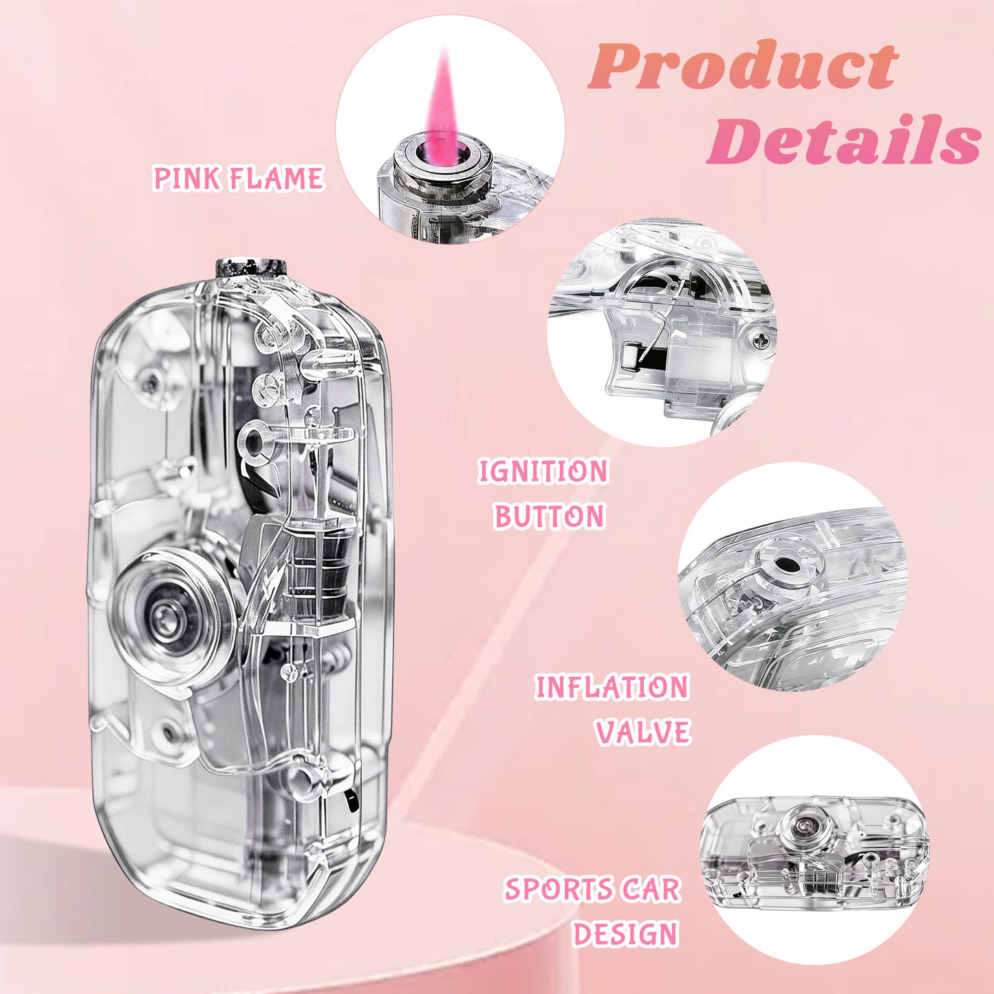 Cute Transparent Creative Sports Car Styling Windproof Lighter+Rotating Relax Toy 2-in-1,DIY stickers Available(Need to be inflated)