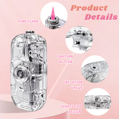 Cute Transparent Creative Sports Car Styling Windproof Lighter+Rotating Relax Toy 2-in-1,DIY stickers Available(Need to be inflated)